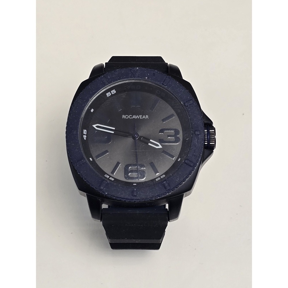 Vintage Rocawear Mens Quartz Analog Watch 50mm Dial Rubber Strap RM3001 Black